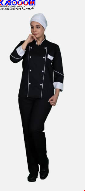 مانتو زنانه سرآشپزی زرشکی-مشکی دو ردیف دکمه